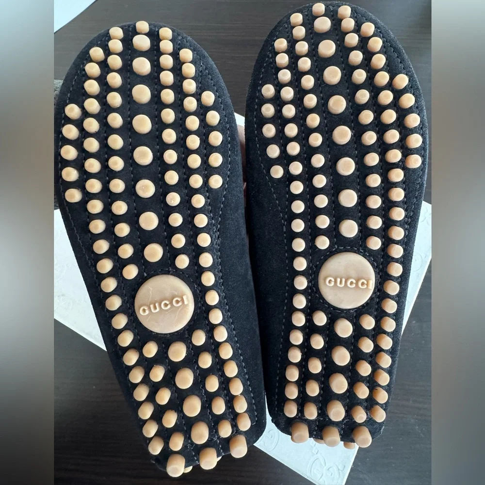 Gucci Black Kids Moccasins with Silver Detail